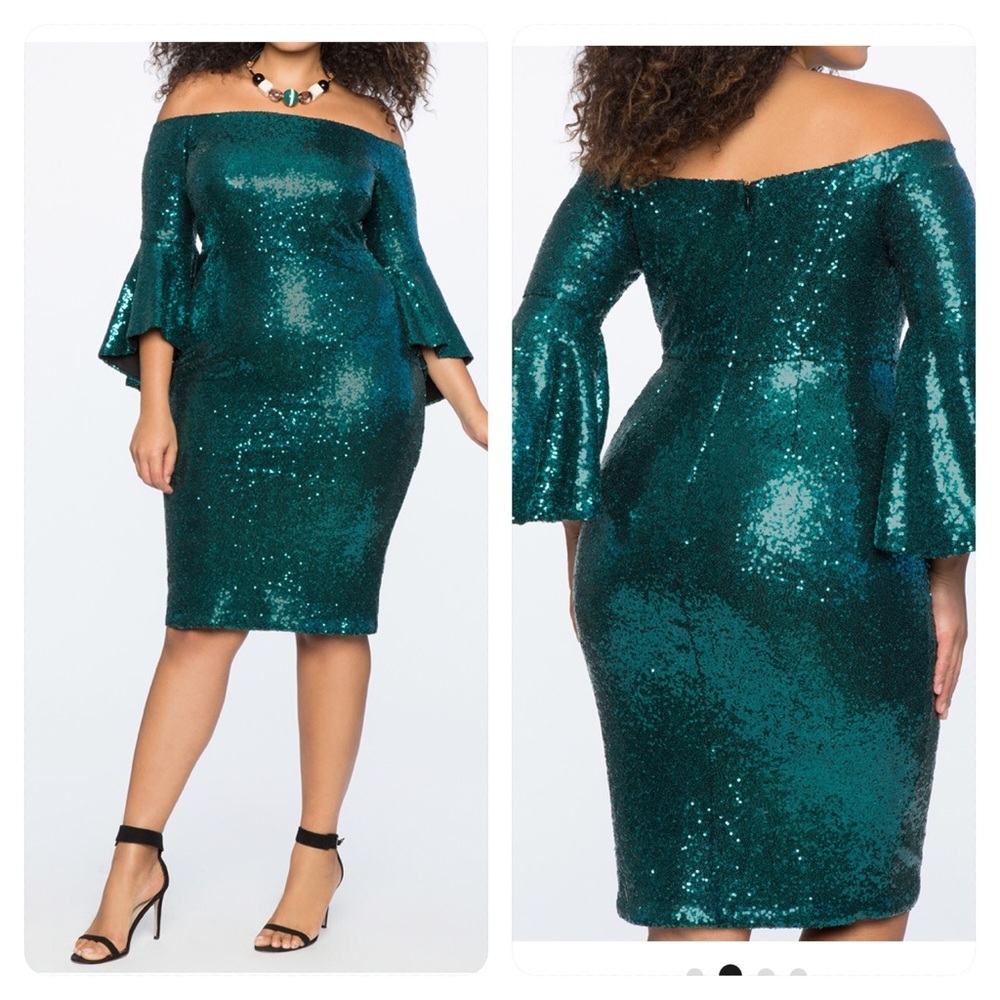 eloquii green sequin dress | Dresses | Nwt Eloquii Off Shoulder Flare Sleeve jennafergraced